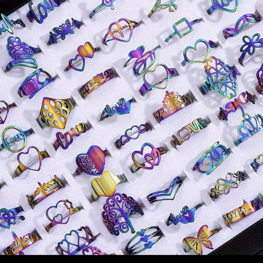 Hot Topic Iridescent Blue and Purple Rings Collection Set Of 10